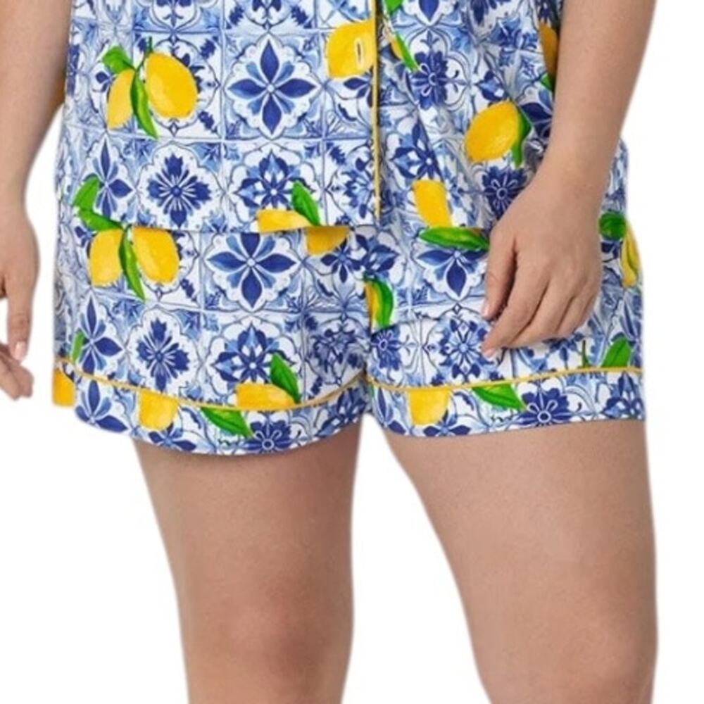 Bedhead Azure Summer Lemons / Blue Print Cotton Jersey Pajama Shorts size XL